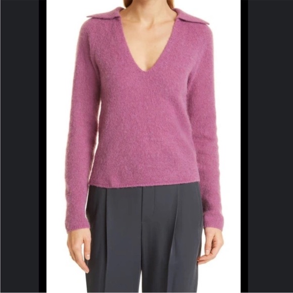 Vince Brushed Alpaca & Merino Wool Blend Polo Sweater Hollyhock Small - Picture 1 of 3